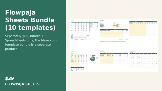 Flowpaja Sheets Bundle: 10 Google Sheets Templates: Google Sheets template cover