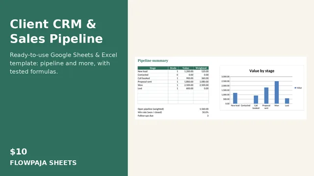Client CRM & Sales Pipeline: Google Sheets template cover