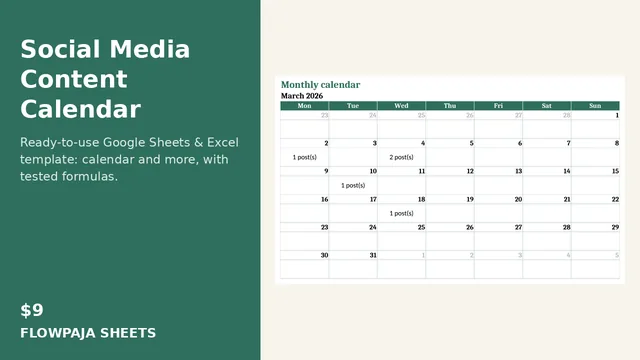 Social Media Content Calendar: Google Sheets template cover
