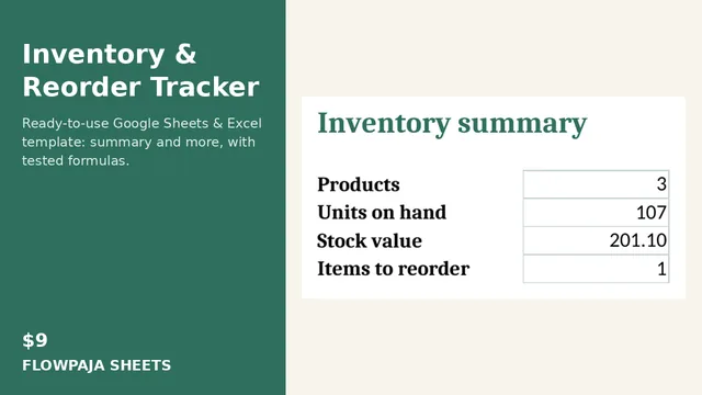 Inventory & Reorder Tracker: Google Sheets template cover