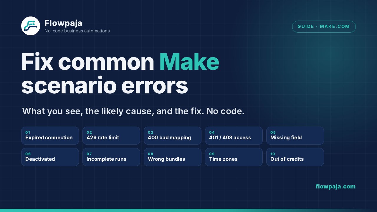 The 10 common Make.com scenario errors covered in this guide