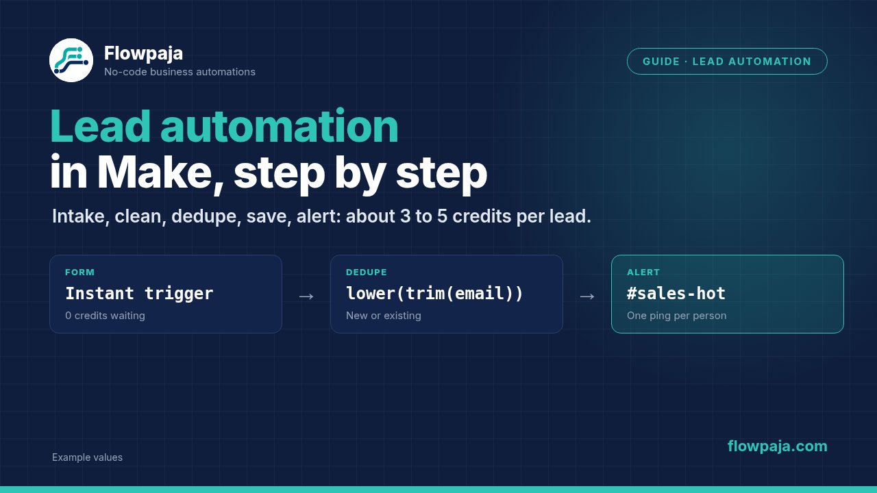 A form with an instant trigger, an email dedupe step on the cleaned address, and one Slack alert per new person in #sales-hot