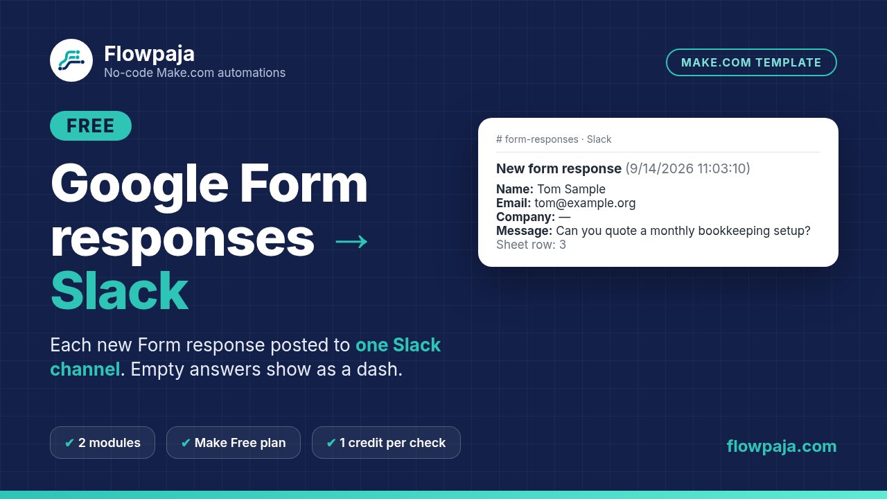 Google Form responses to Slack: example Slack message with name, email, company and message from a form response